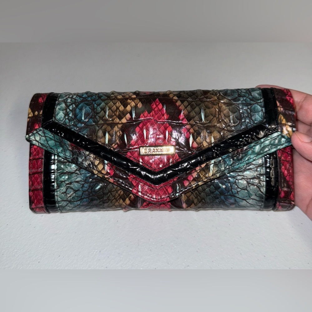 Brahmin Veronica embossed leather wallet in the Komodo Sunriver pattern